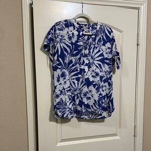 Floral Blue and White Women's Blouse